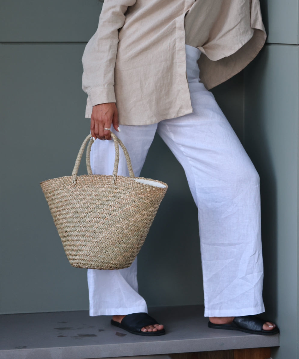 Handwoven Straw Bag Italy Basket or Handbag with Drawstring Closure