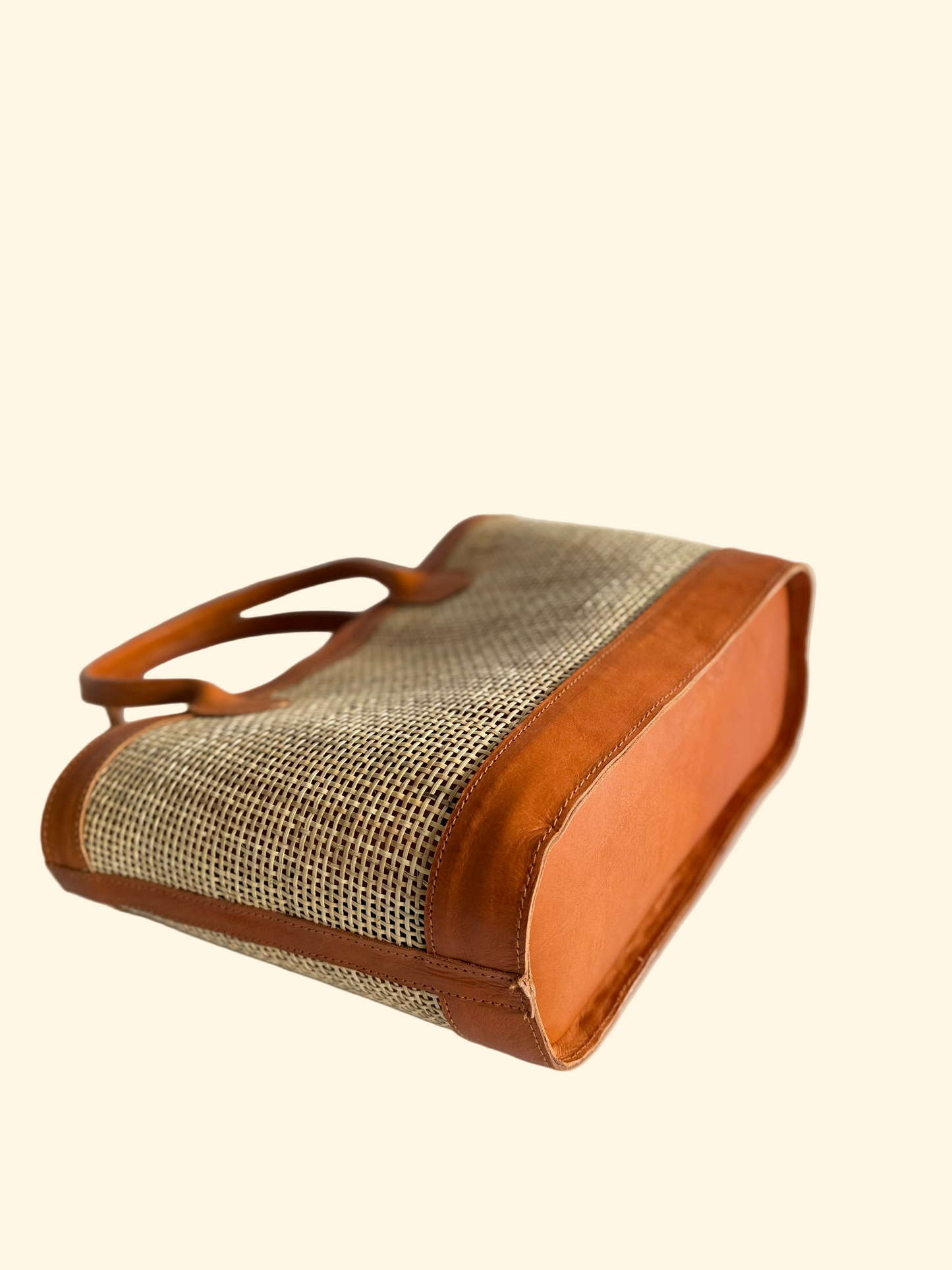 Genova Leather Handbag | Genuine Cowhide Leather & Rattan, Stylish Crossbody with Top Handles