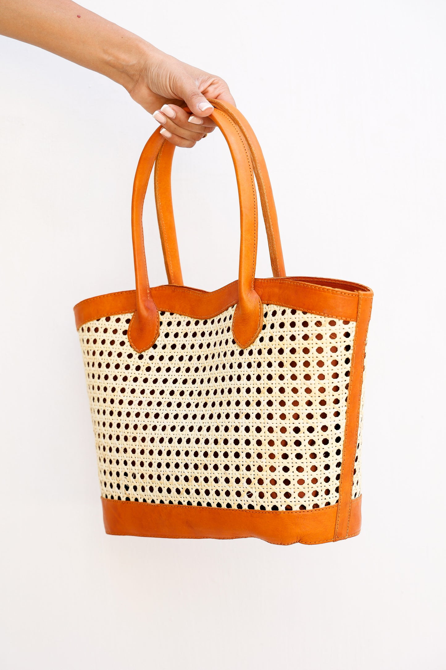 Genova Leather Handbag | Genuine Cowhide Leather & Rattan, Stylish Crossbody with Top Handles