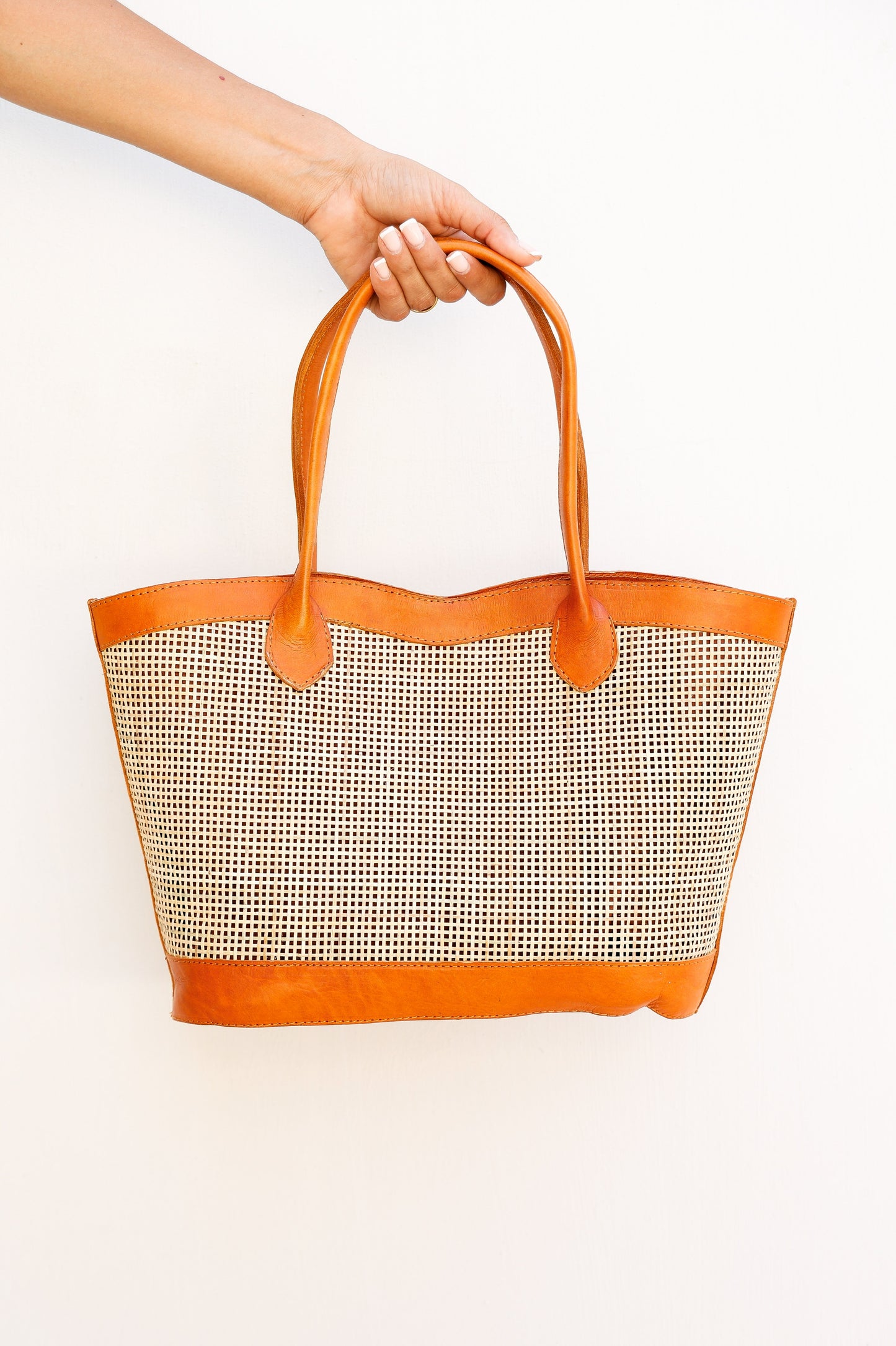 Genova Leather Handbag | Genuine Cowhide Leather & Rattan, Stylish Crossbody with Top Handles
