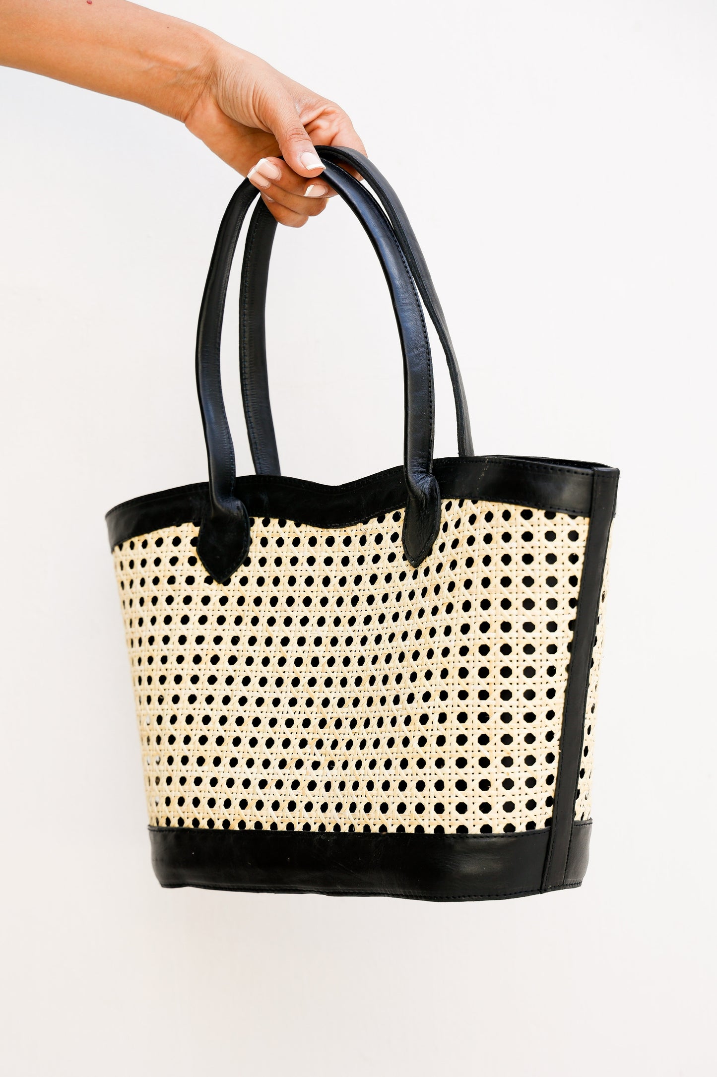 Genova Leather Handbag | Genuine Cowhide Leather & Rattan, Stylish Crossbody with Top Handles