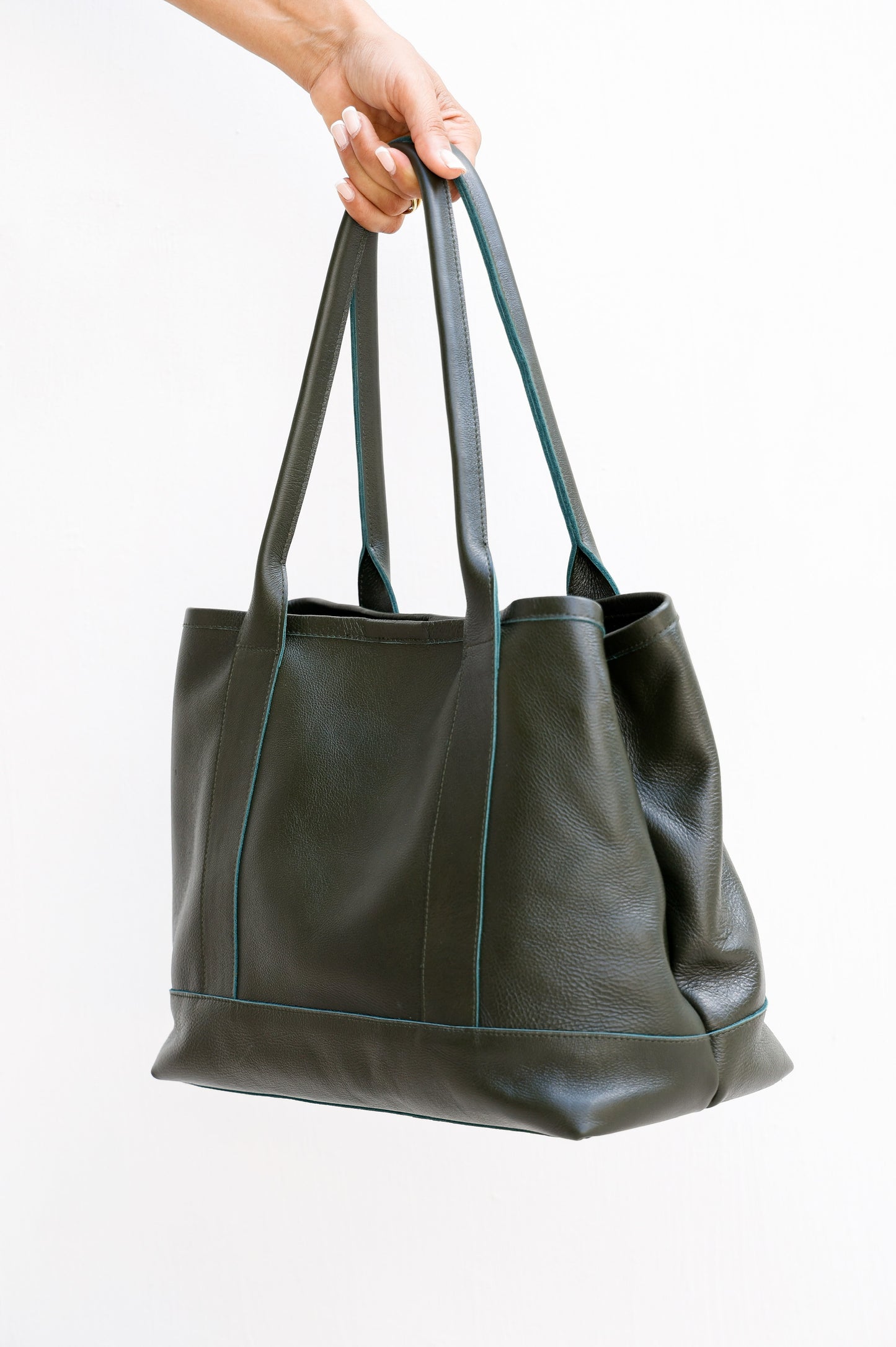 Leather Tote Bag | Full Leather Handmade Handbag with Zippered Pockets