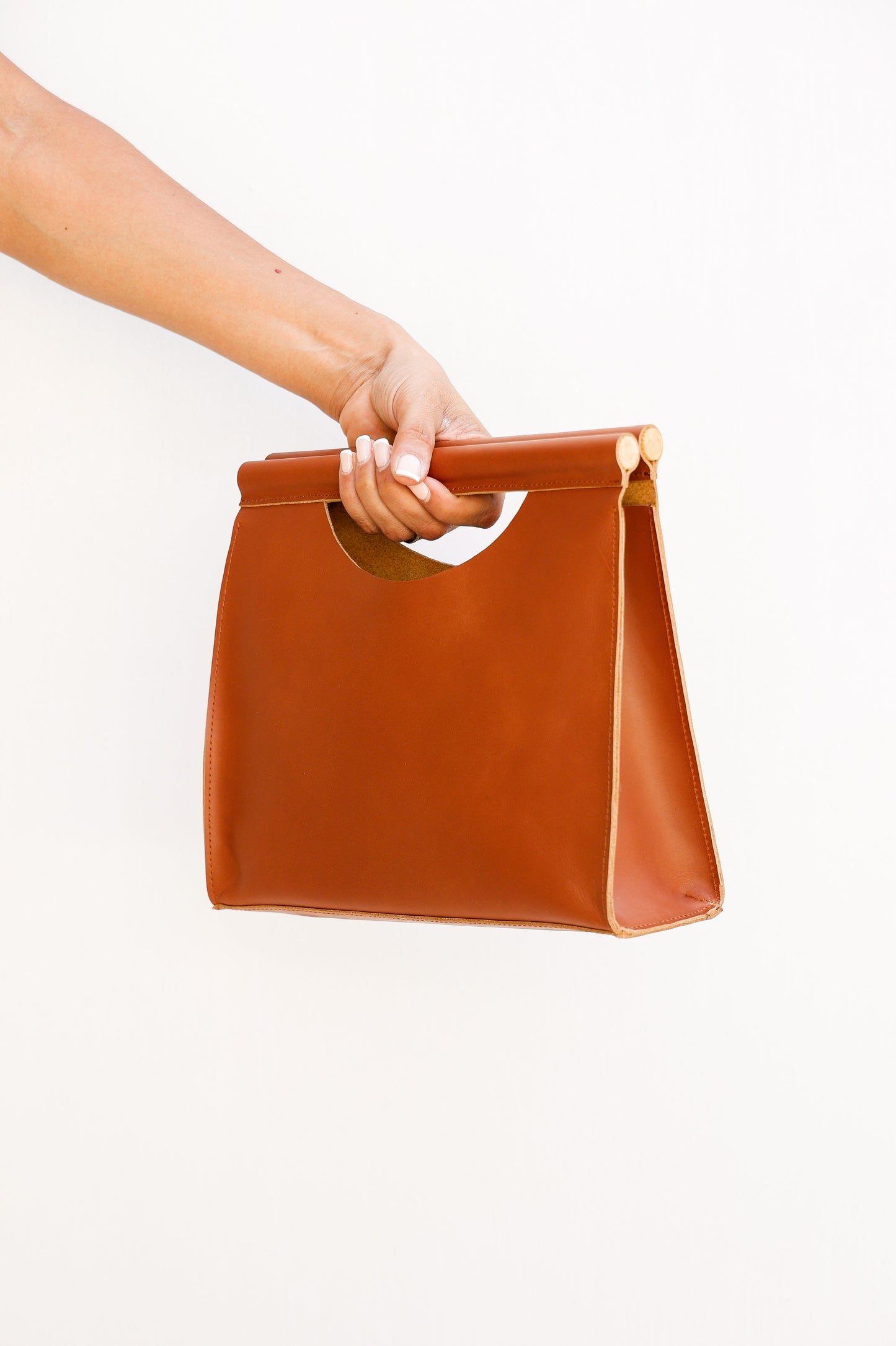 Minimalist Leather Clutch with Wooden Handle – Soleh | Handmade Cowhide Bag | Black or Brown