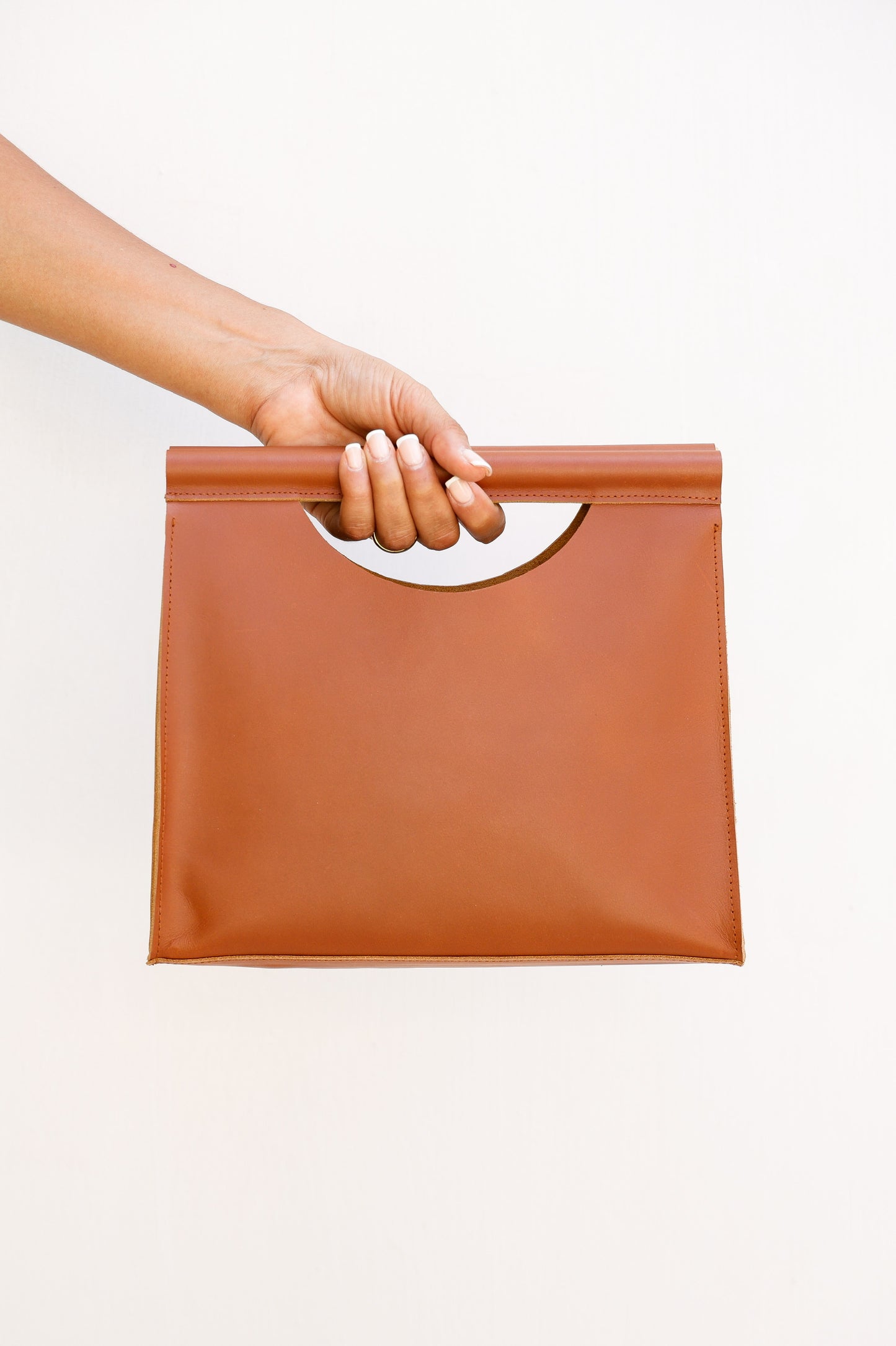 Minimalist Leather Clutch with Wooden Handle – Soleh | Handmade Cowhide Bag | Black or Brown