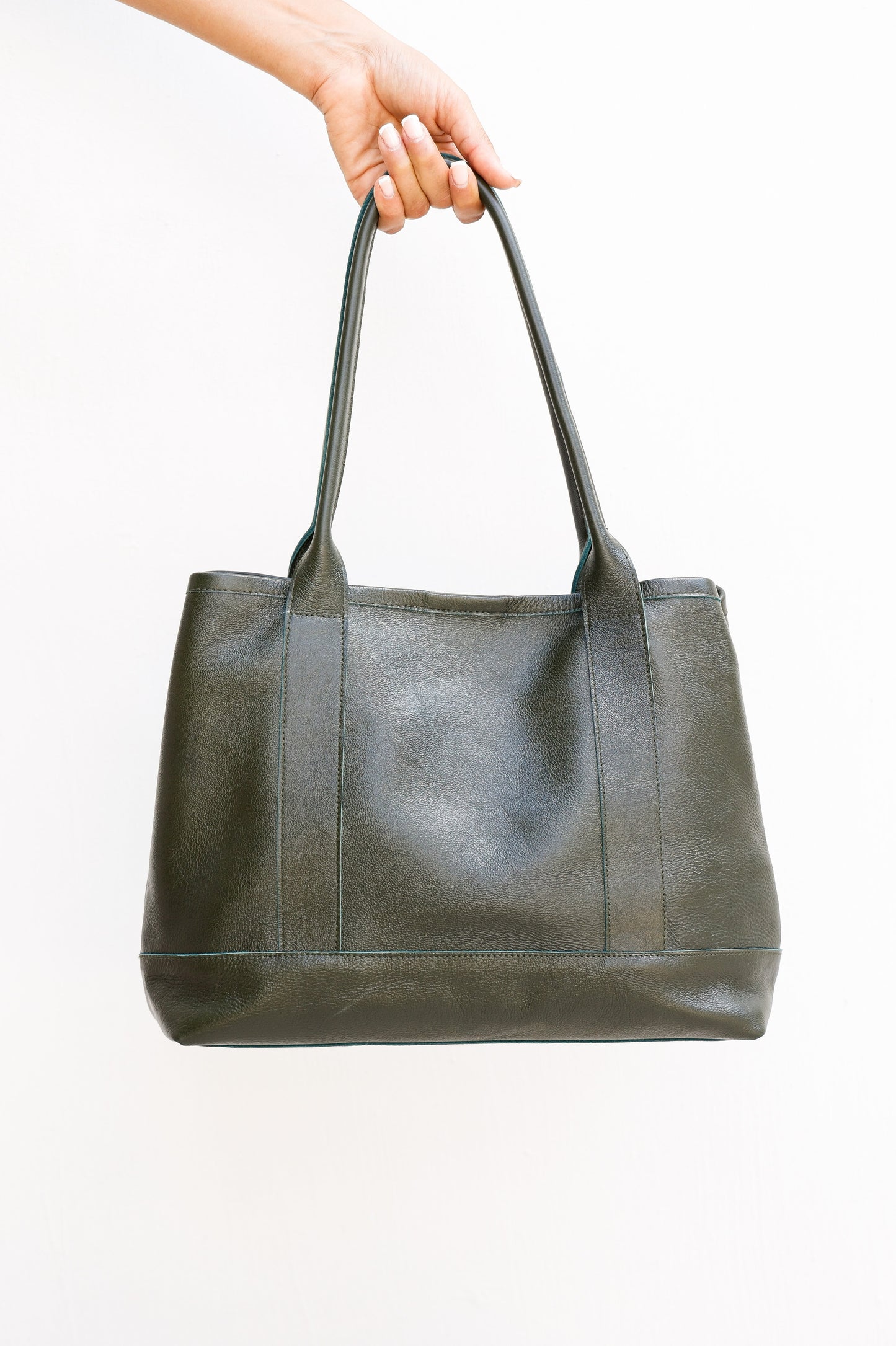 Leather Tote Bag | Full Leather Handmade Handbag with Zippered Pockets