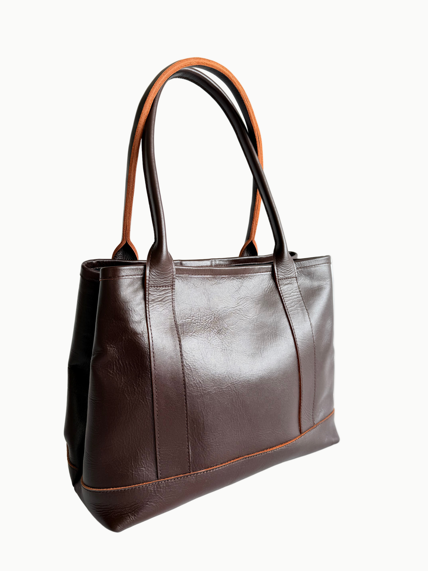 Leather Tote Bag | Full Leather Handmade Handbag with Zippered Pockets