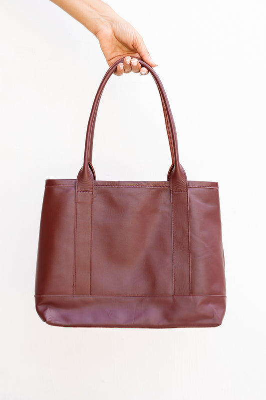 Leather Tote Bag | Full Leather Handmade Handbag with Zippered Pockets