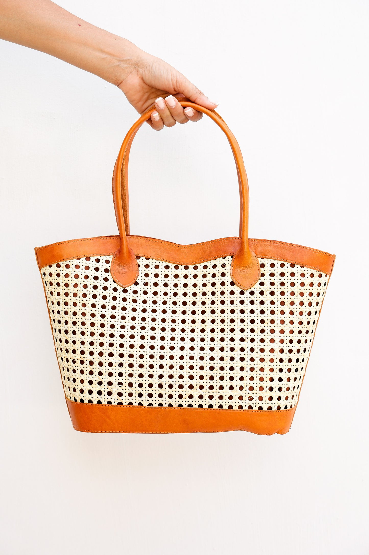 Genova Leather Handbag | Genuine Cowhide Leather & Rattan, Stylish Crossbody with Top Handles