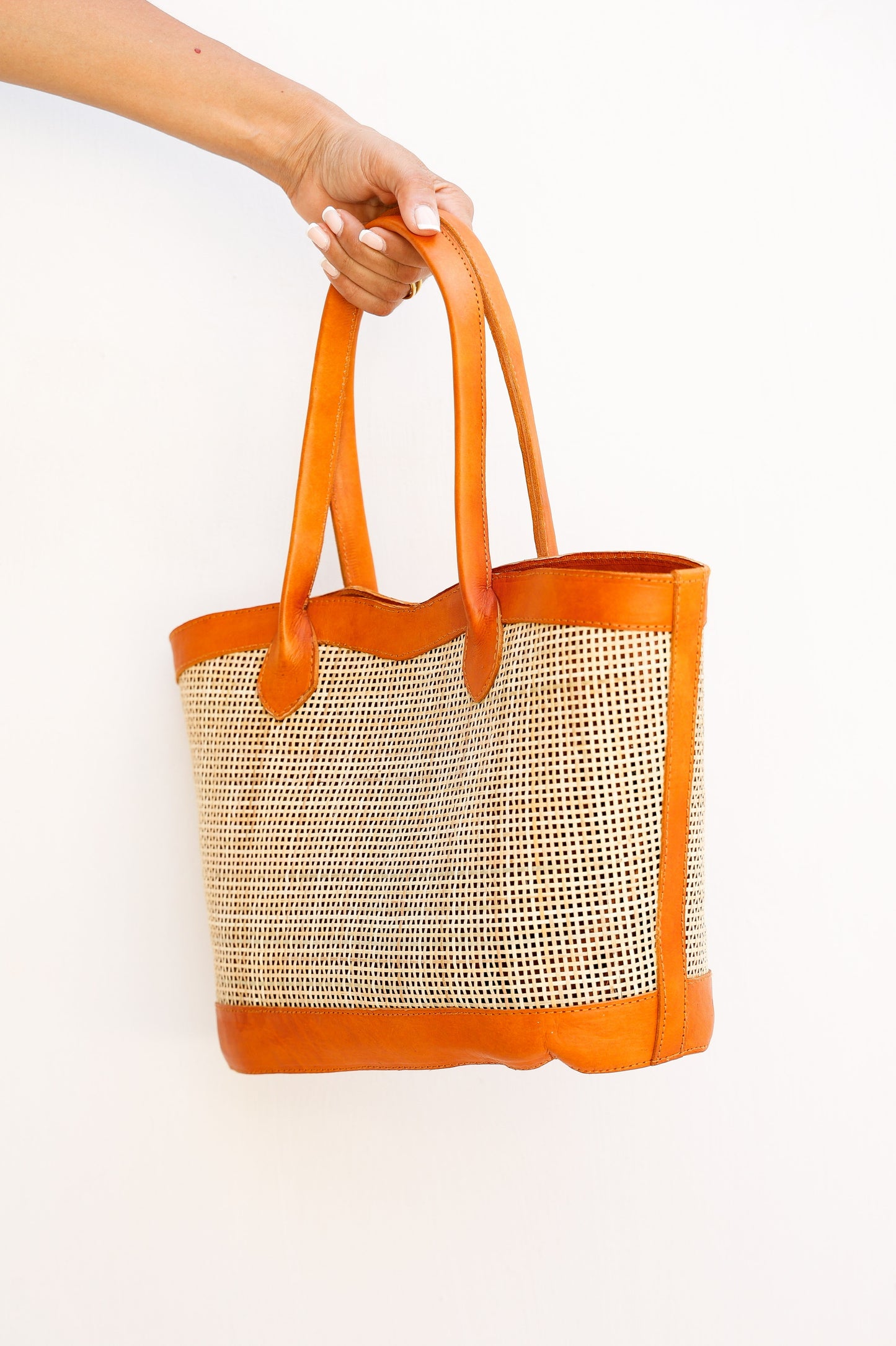 Genova Leather Handbag | Genuine Cowhide Leather & Rattan, Stylish Crossbody with Top Handles