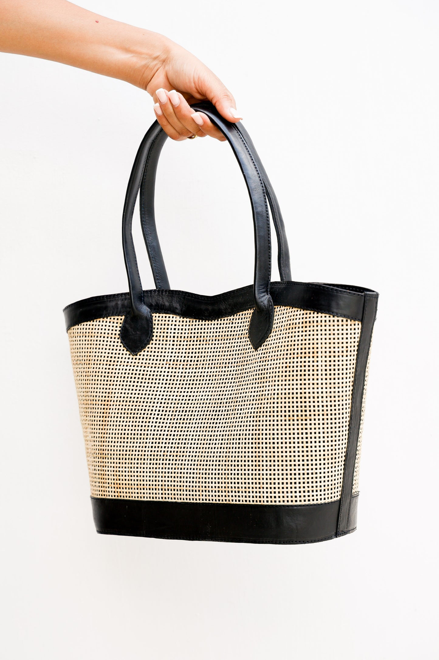 Genova Leather Handbag | Genuine Cowhide Leather & Rattan, Stylish Crossbody with Top Handles