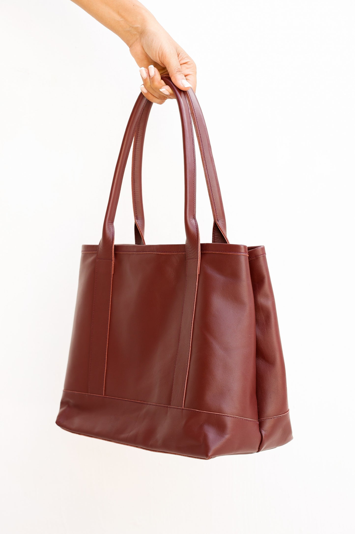 Leather Tote Bag | Full Leather Handmade Handbag with Zippered Pockets