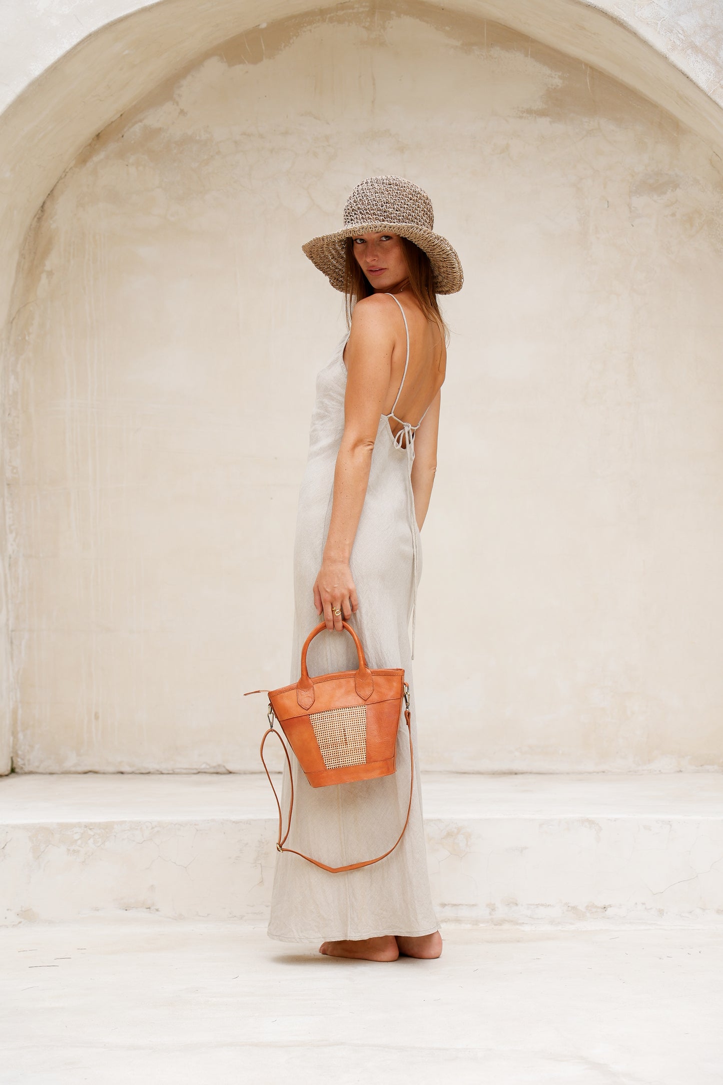 Florence Leather Handbag | Genuine Cowhide Leather & Rattan, Crossbody & Top Handles