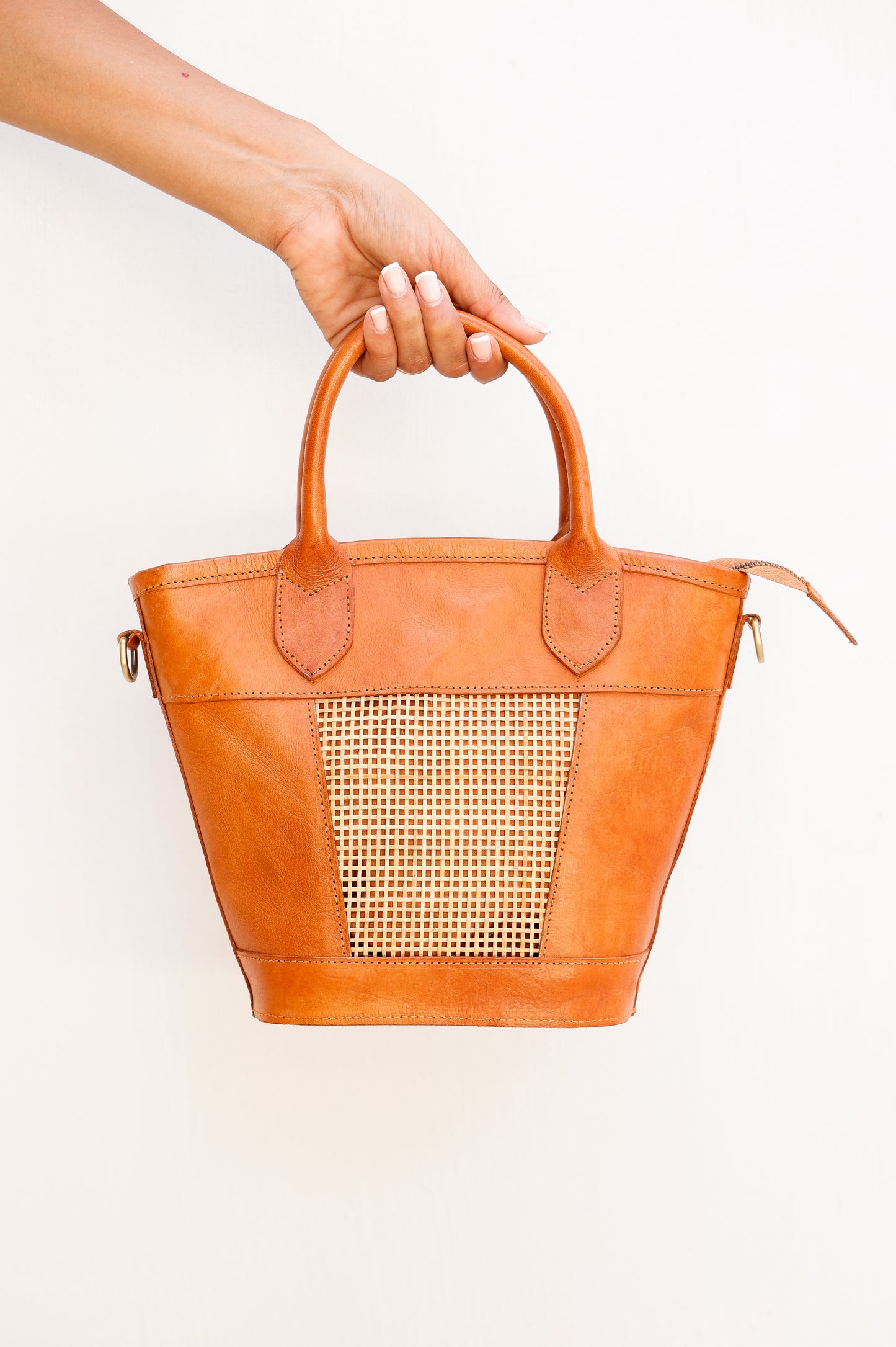 Florence Leather Handbag | Genuine Cowhide Leather & Rattan, Crossbody & Top Handles