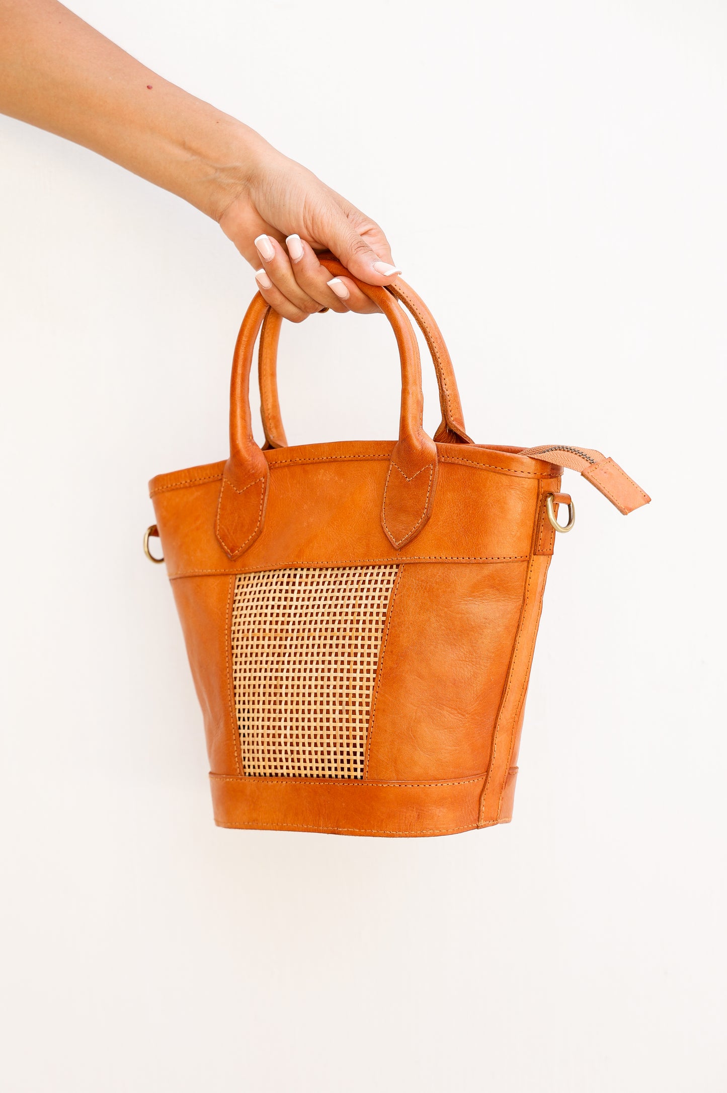 Florence Leather Handbag | Genuine Cowhide Leather & Rattan, Crossbody & Top Handles